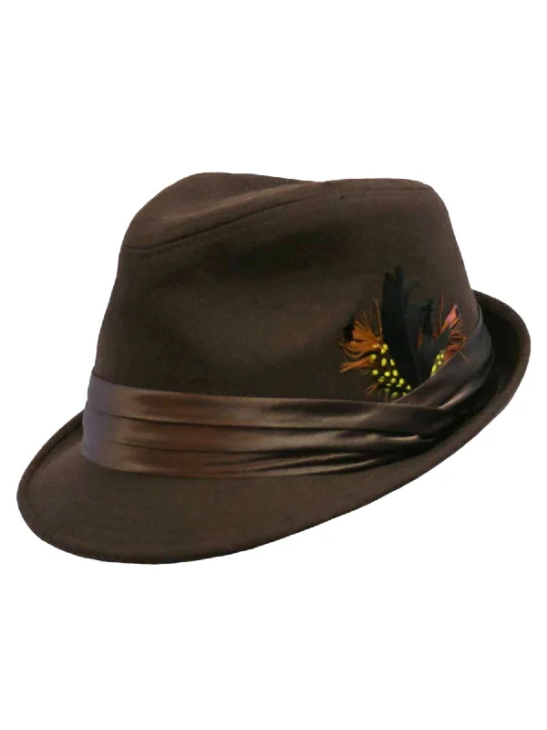 Brown Structured Wool Fedora Hat With Satin Hat Band