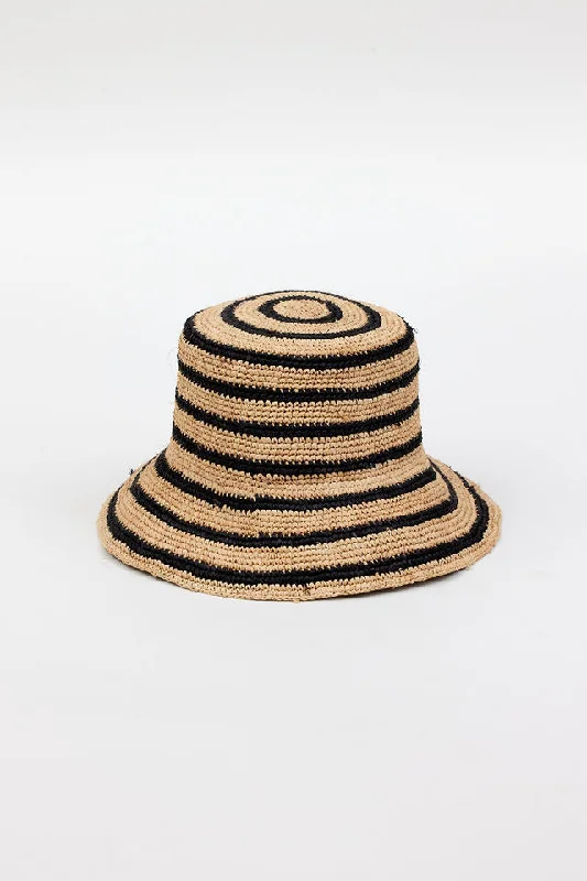 Chic Crochet Bucket Hat-Natural/Black Stripe