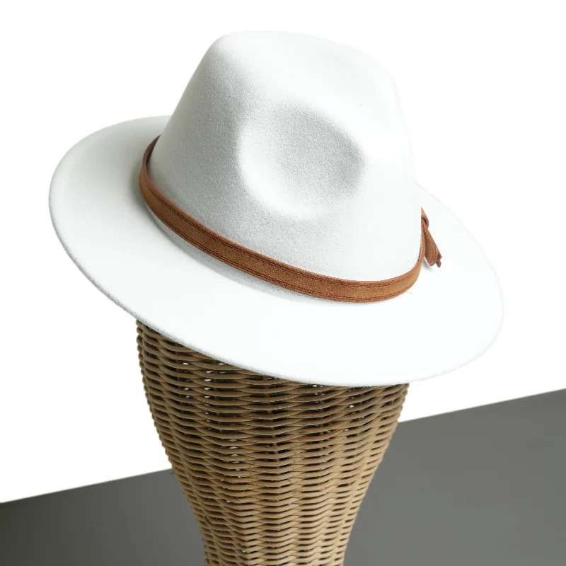 Chokore Fedora Hat with Vegan Leather Belt (White)