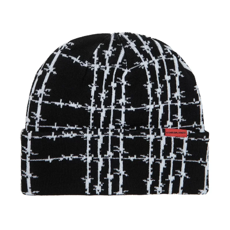 Corduroy Barbed Plaid Beanie - Black