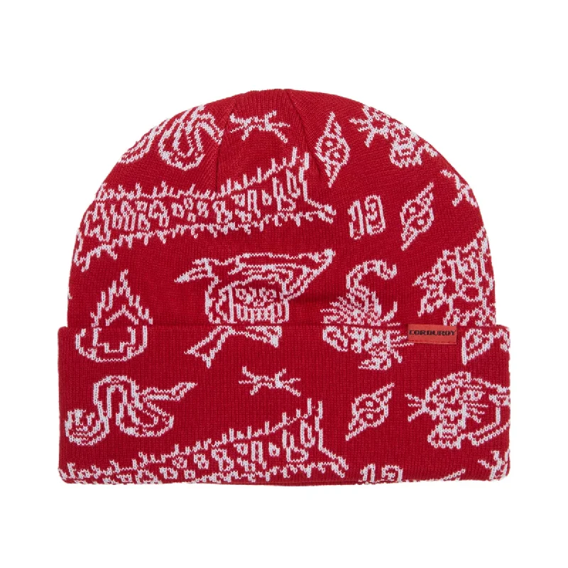 Corduroy Flash Beanie - Red