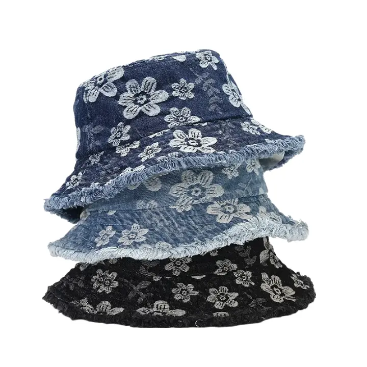 Daisy Flowers Denim Bucket Hat