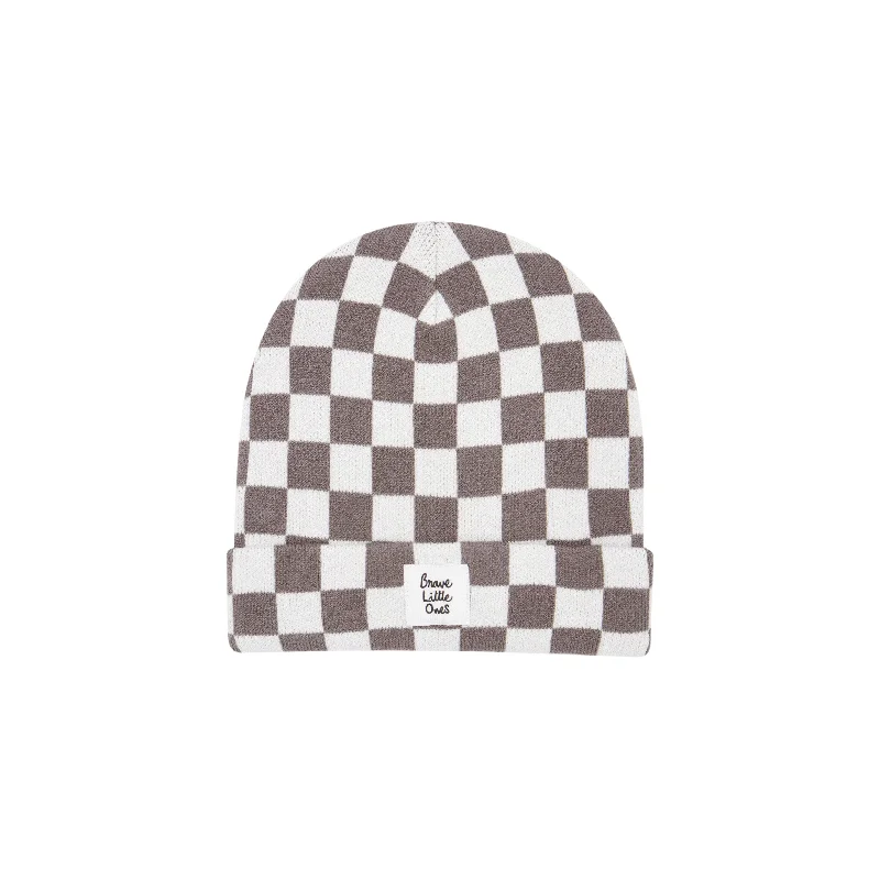 Dark Charcoal Checkered Bamboo Knit Beanie