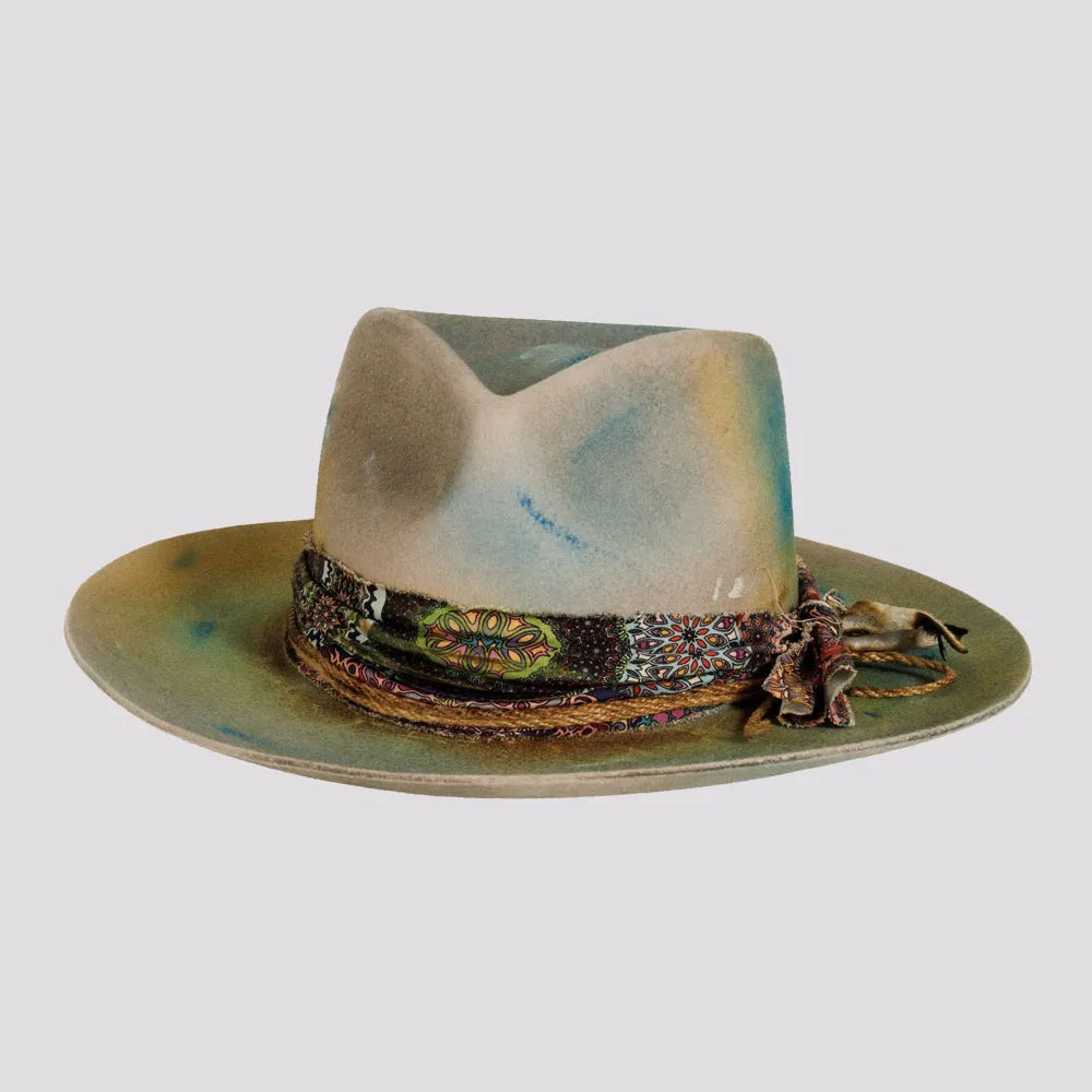 Graffiti | Womens Wool Felt Pinch Front Fedora Hat with Raw Edge