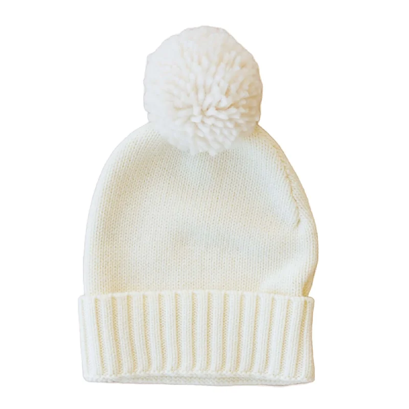 Knit Baby Pom Pom Beanie | Bone