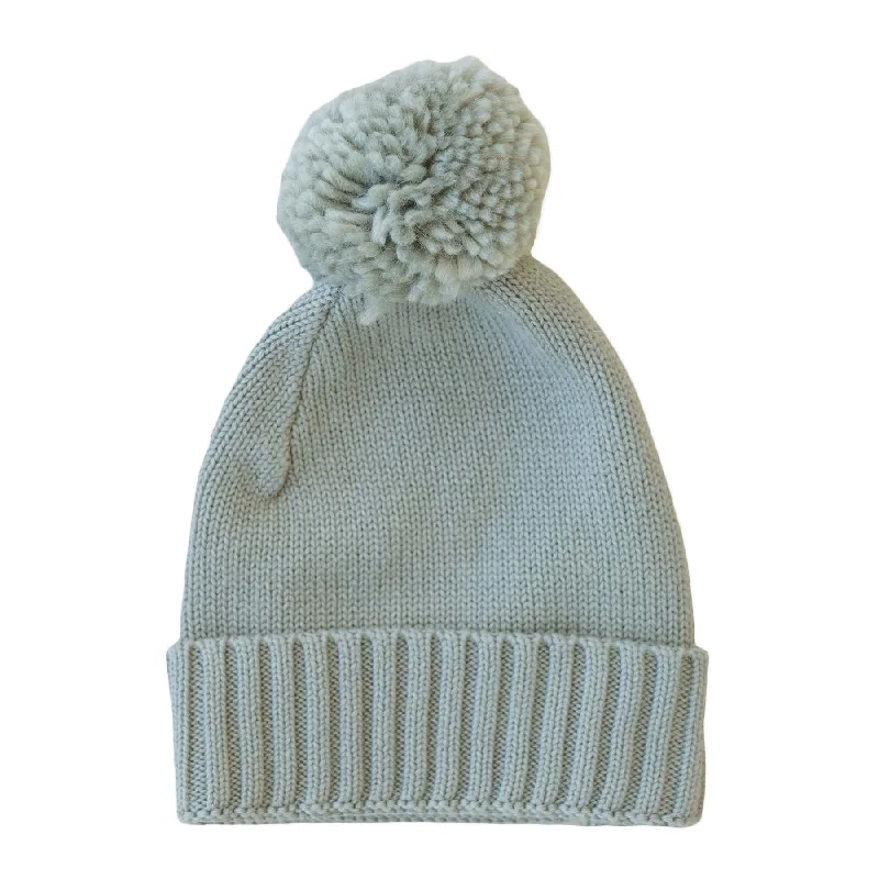 Knit Baby Pom Pom Beanie | Smoke*