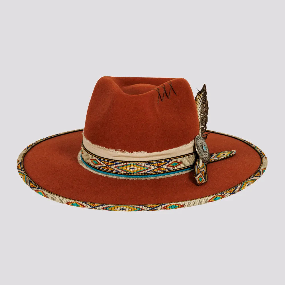 Lakota | Womens Wool Felt Rancher Fedora Hat with Tribal Trim