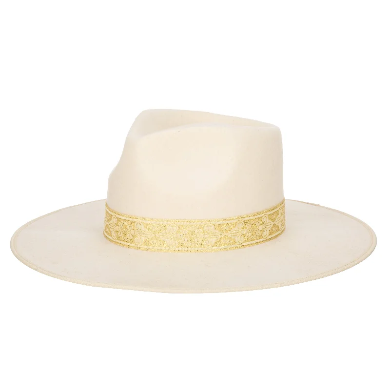 Love At First Sight- Women's Wool Felt Fedora Gold Jacquard Band