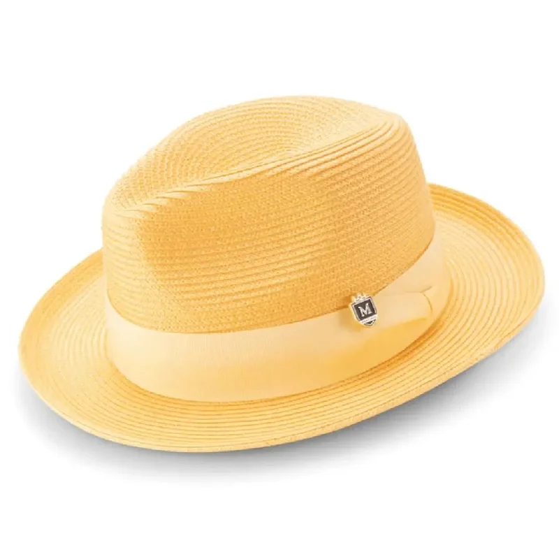 Montique Belmont Pinch Front Polybraid Straw Fedora