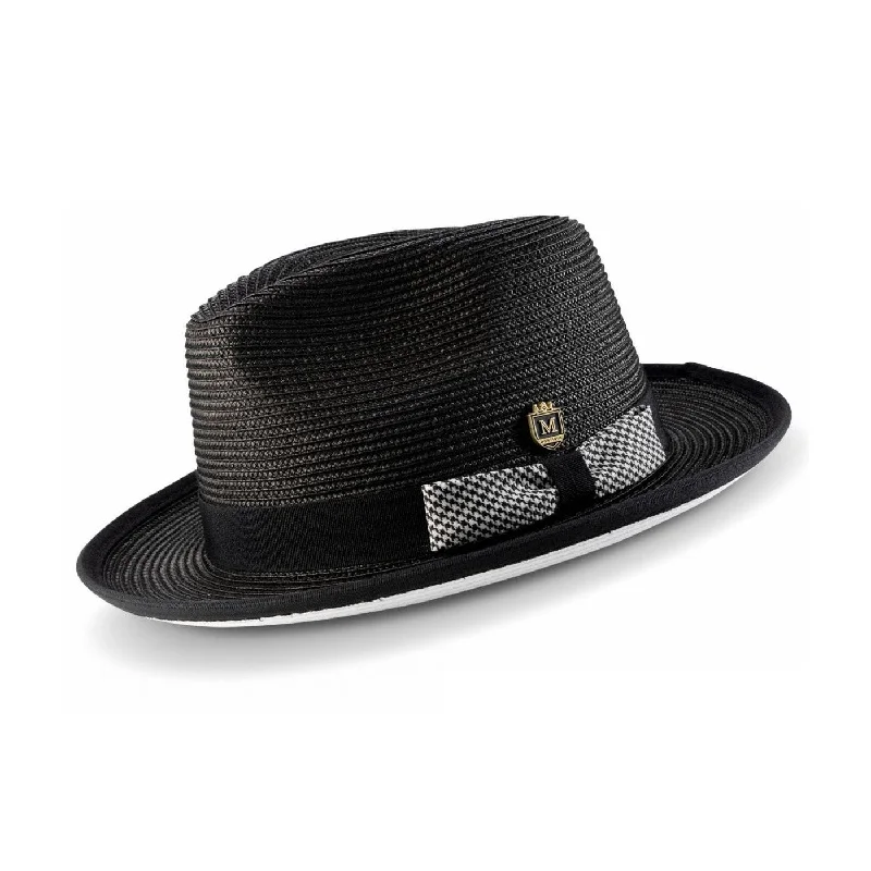 Montique Debonair White Bottom Houndstooth Band Straw Fedora