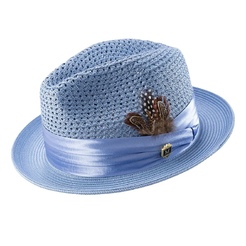 Montique Fairmont Pinch Front Polybraid Straw Fedora