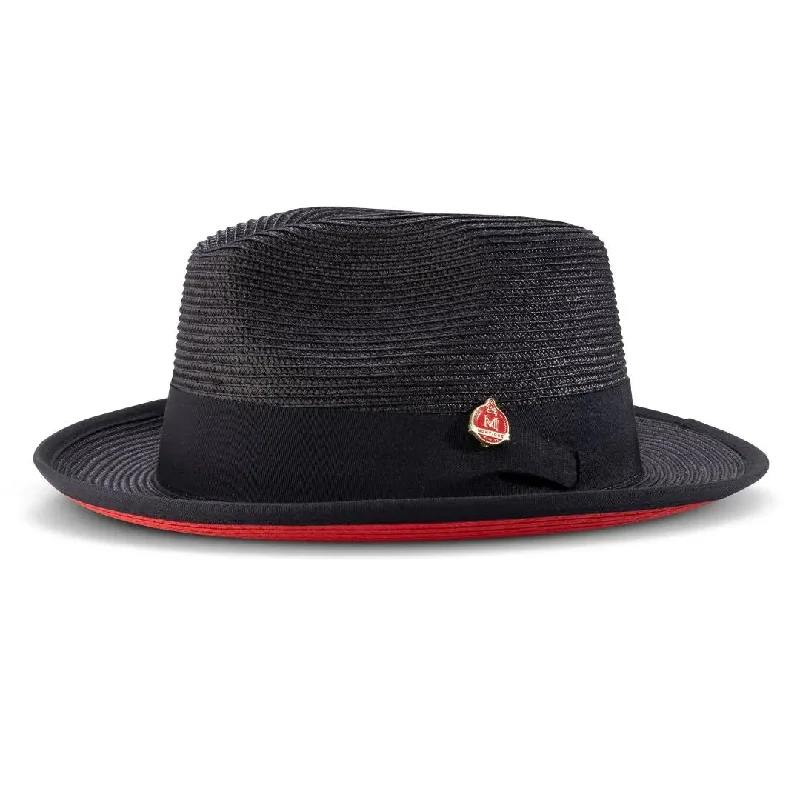 Montique Patterson Red Bottom Pinch Front Straw Fedora