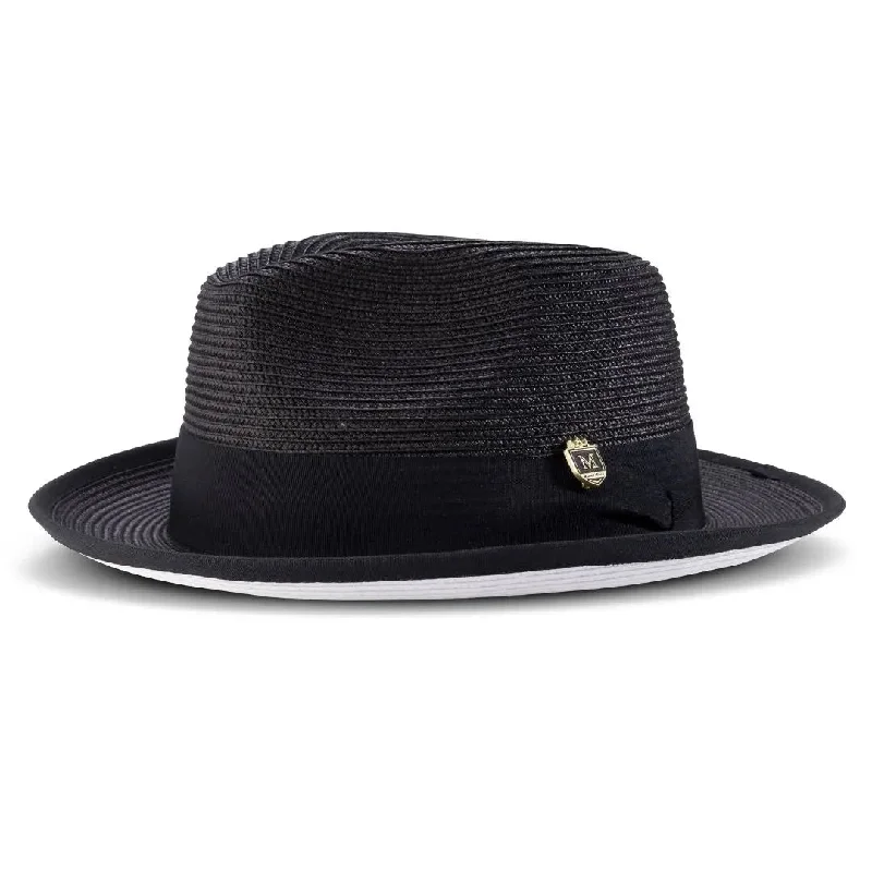 Montique Patterson White Bottom Pinch Front Straw Fedora