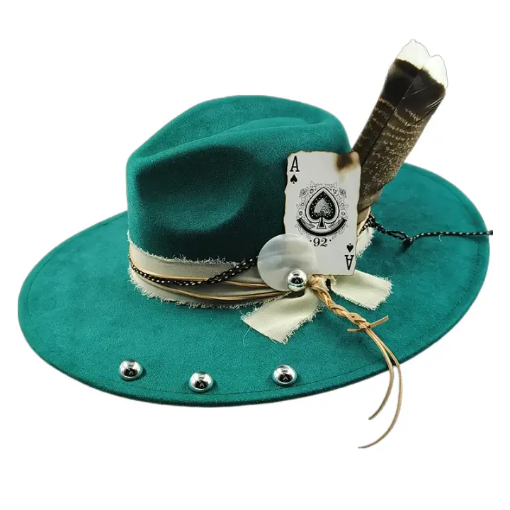 Poker of Aces Feathers Suede Fedora Hat