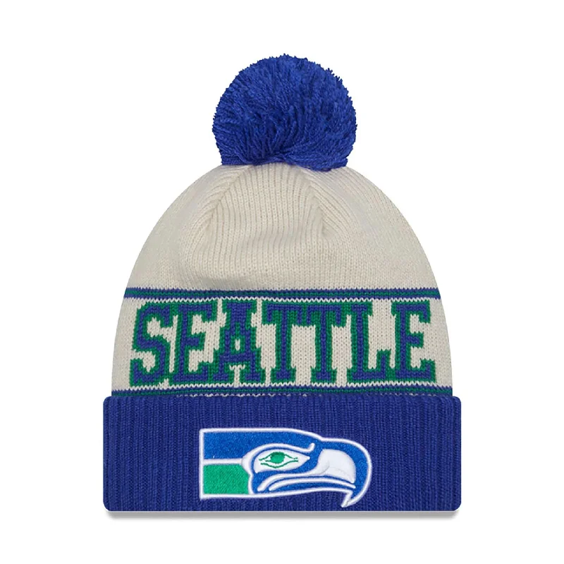 Seattle Seahawks NFL Sideline 2023 Blue Bobble Knit Beanie Hat