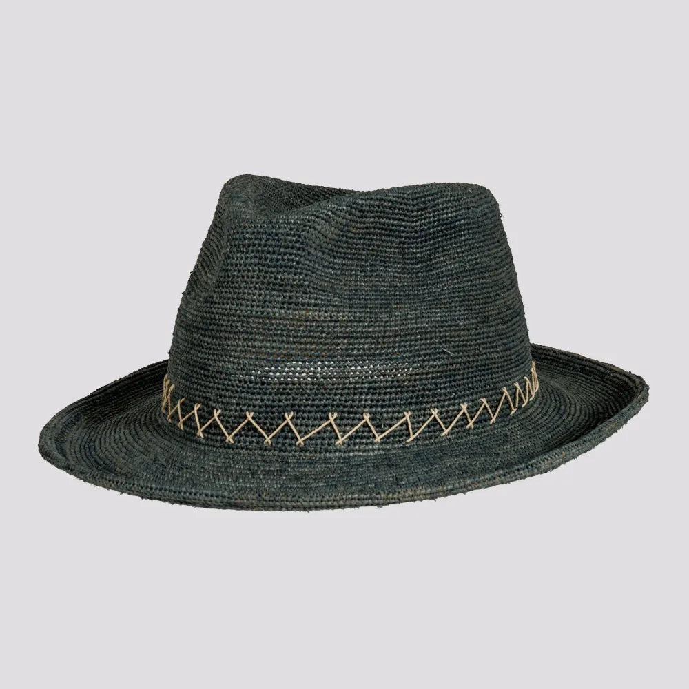 Sicily | Mens Crocheted Raffia Straw Fedora Hat with Stitching