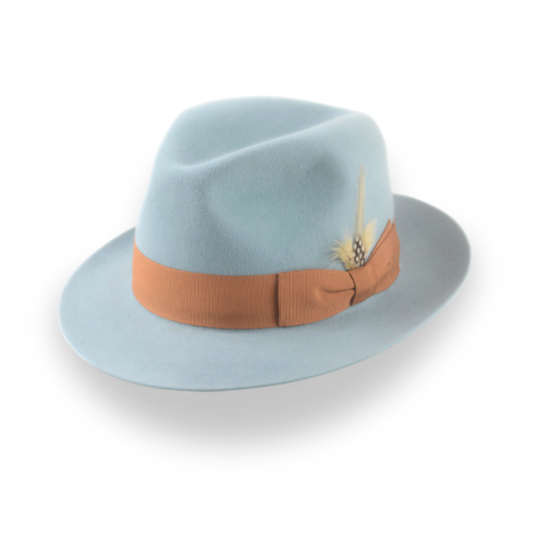 Sky Blue Trilby Fedora Hat with Elegant Feather | The Phoenix