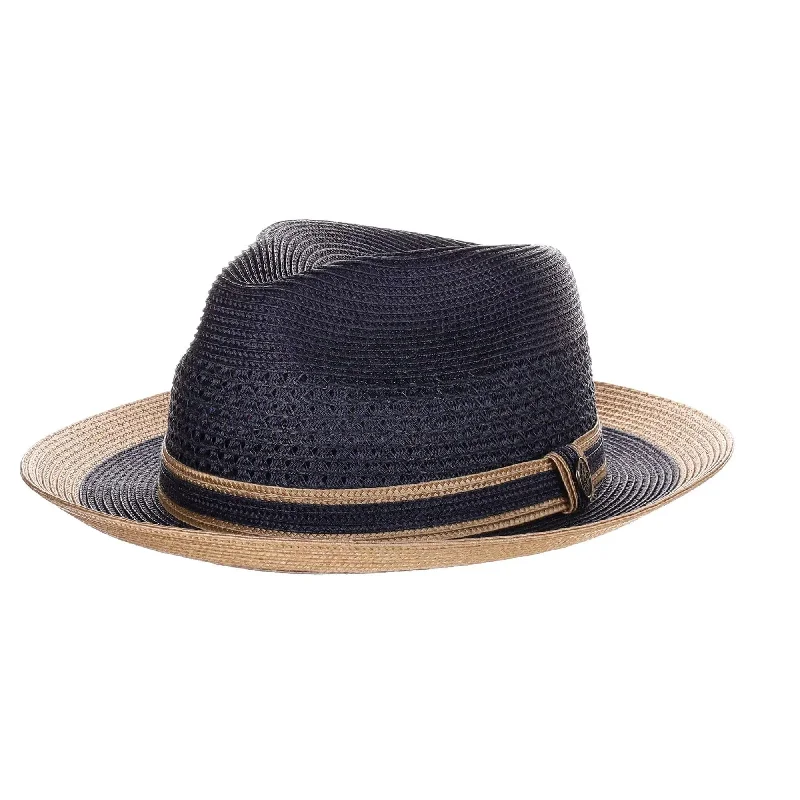 Steven Land Adrian Vented Pinch Front Polybraid Straw Fedora