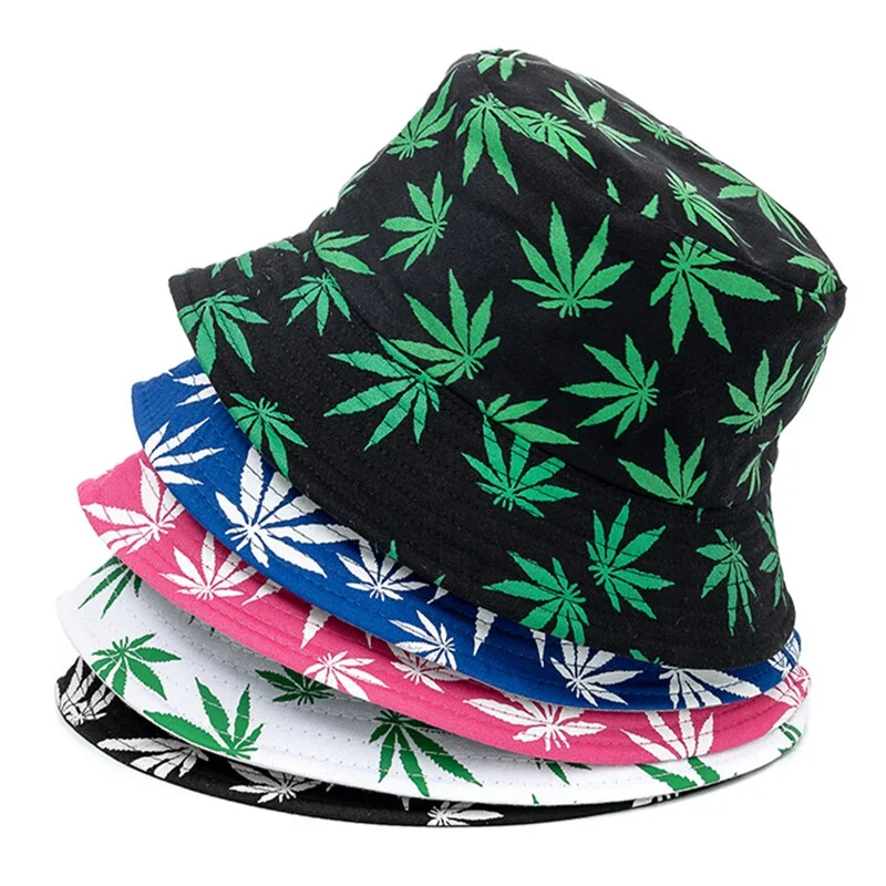 Summer Bucket Hats Reversible Leaves Printing Women Cap Outdoor Hat