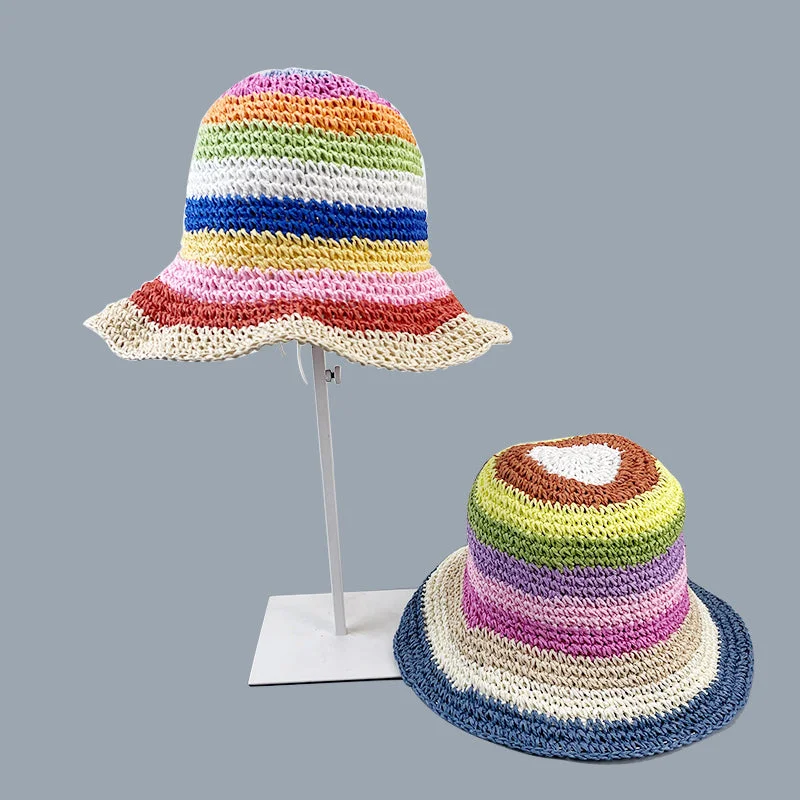 Summer Straw Crochet Bucket Hat Women's Foldable Panama Cap Beach Hat