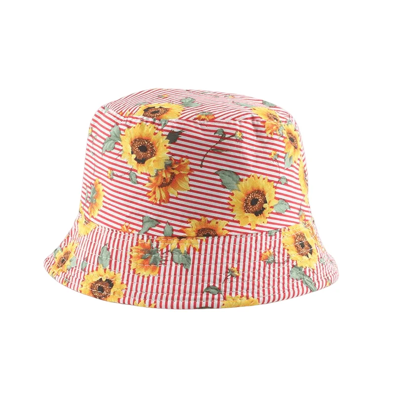 Sunflowers Striped Cotton Bucket Hat