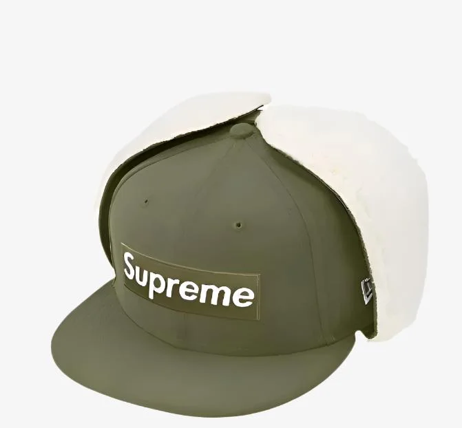 Supreme x New Era Earflap Fitted Hat 'Box Logo' Olive (FW21)