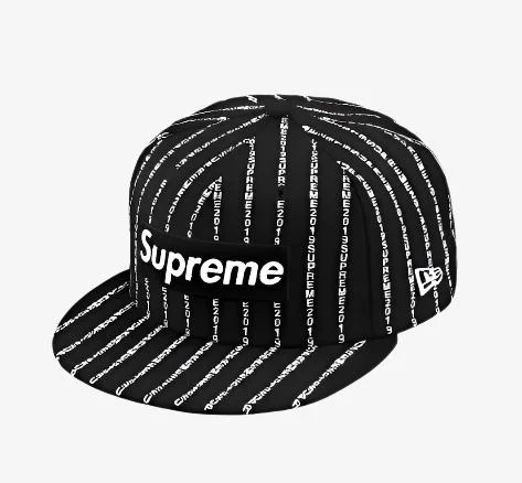 Supreme x New Era Fitted Hat 'Text Stripe' Black (SS19)