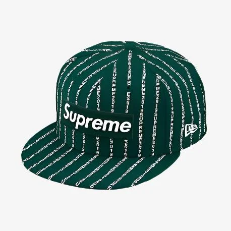 Supreme x New Era Fitted Hat 'Text Stripe' Dark Green (SS19)