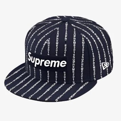 Supreme x New Era Fitted Hat 'Text Stripe' Navy (SS19)