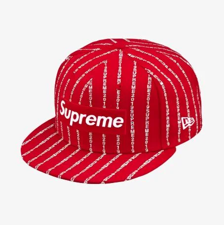 Supreme x New Era Fitted Hat 'Text Stripe' Red (SS19)