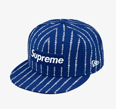 Supreme x New Era Fitted Hat 'Text Stripe' Royal (SS19)