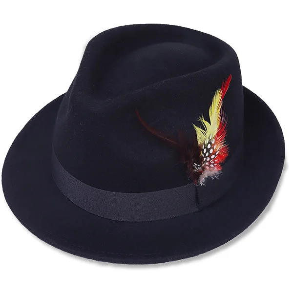 Vintage Wool Felt Fedora Hat with Feather B5031F