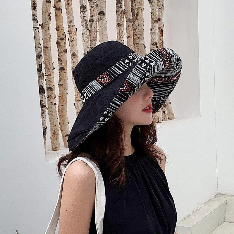 Women's Hat Bucket Hat Big Brim Double-Sided Women's Sun Hat