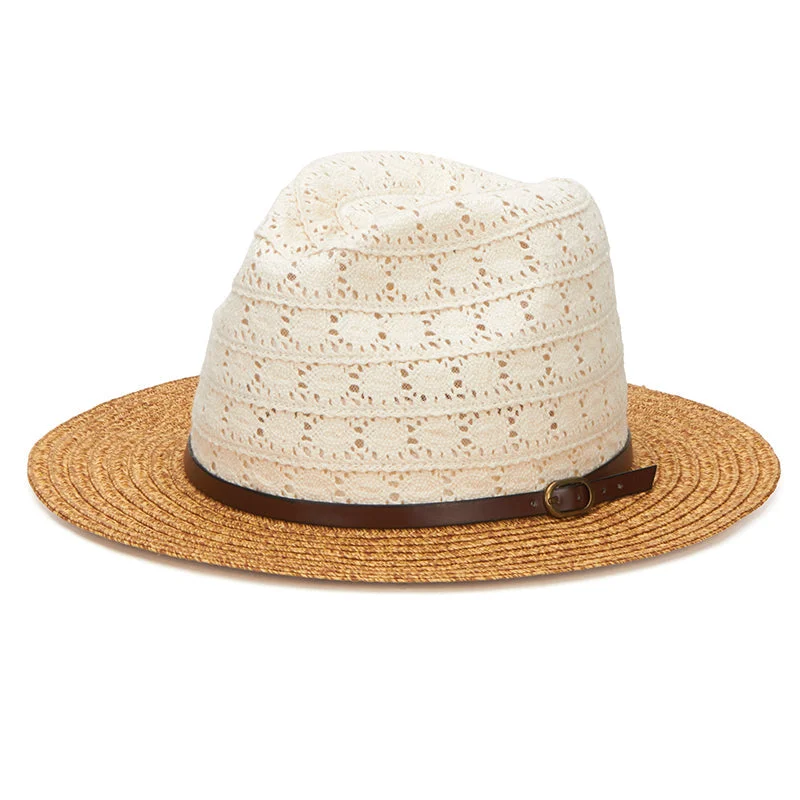 Women's Paperbraid Fedora With Cotton Lace Crown And Faux Leather Belt Band (PBF6164)