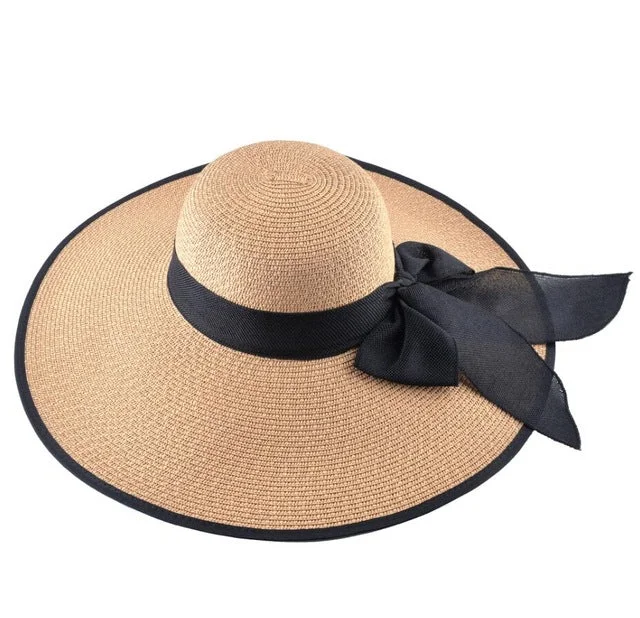 Ladies Large Brim Beach Hat with Black Trim