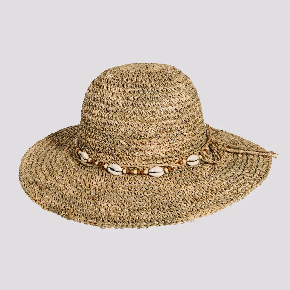 Starling | Womens Crocheted Seagrass Sun Hat with Cowrie Shell Band