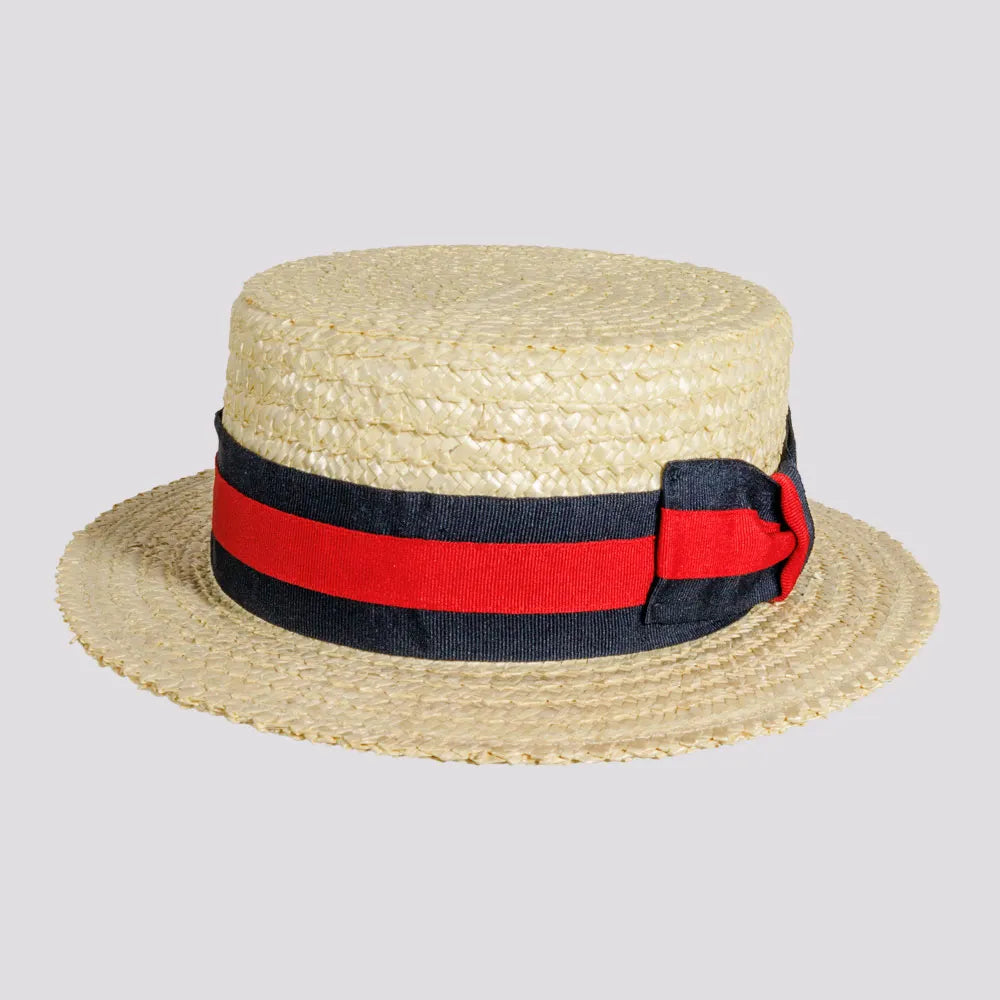 Venice | Womens Wheat Straw Classic Gondolier Hat With Striped Band